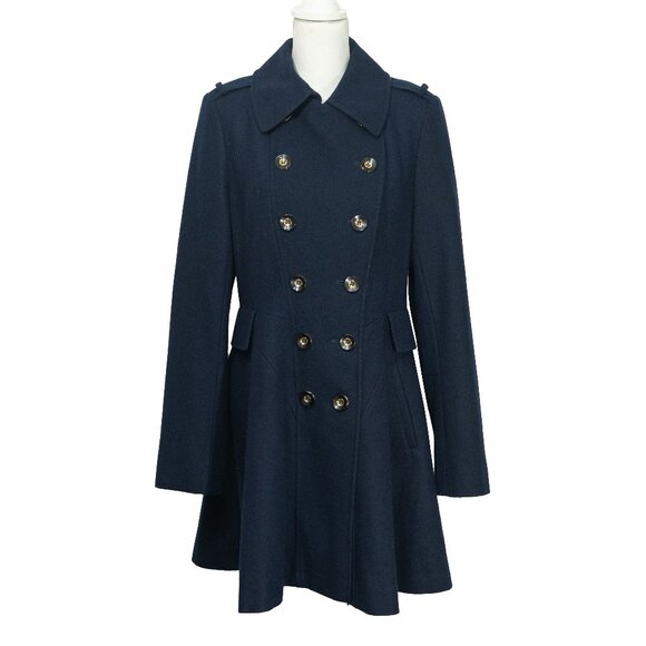 Via Spiga Wool Military Coat Blue Navy Fit Flare Retro Academia Victorian Twee - Picture 1 of 14